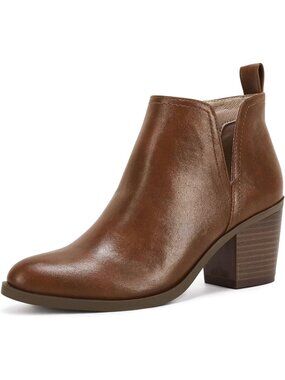 Women's Brown  Cut Out Ankle Boots Chunky Stacked Heel Western Booties